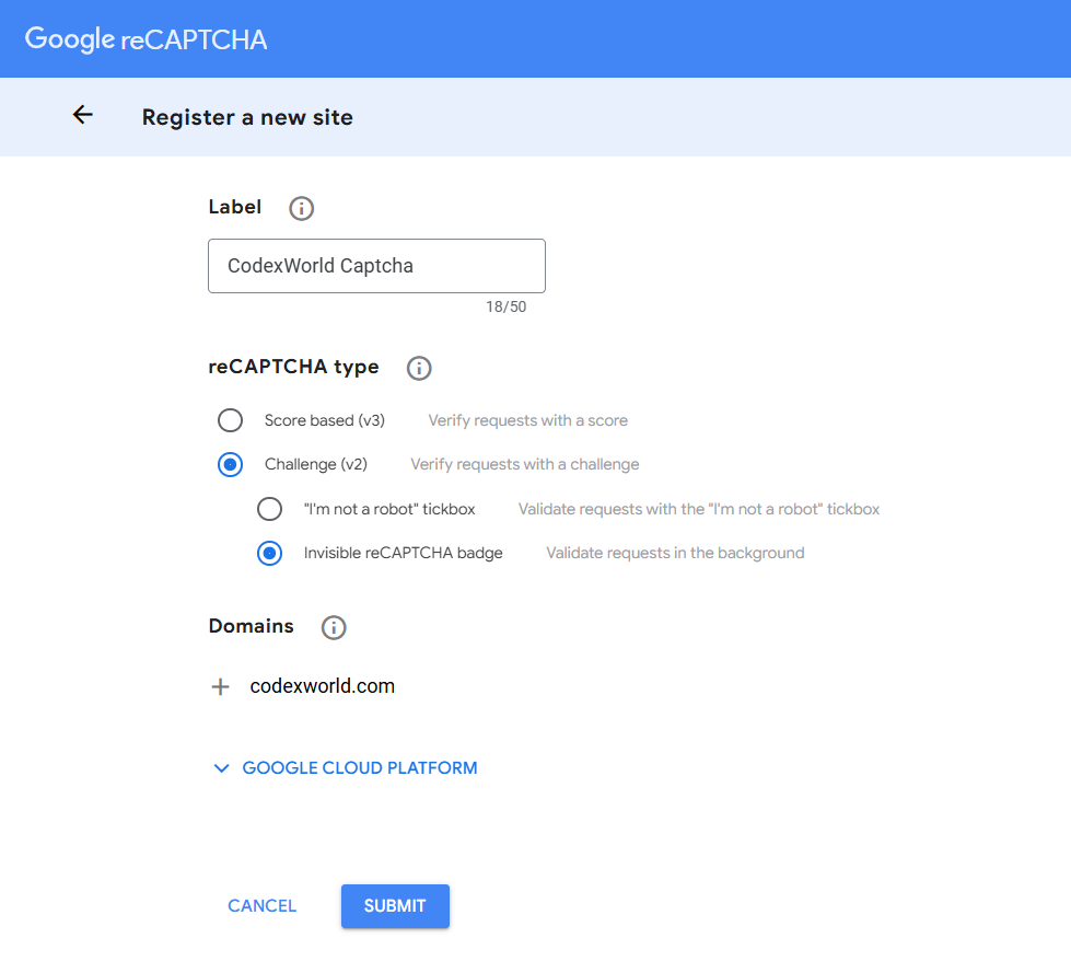 google-invisible-recaptcha-register-site-domain-codexworld